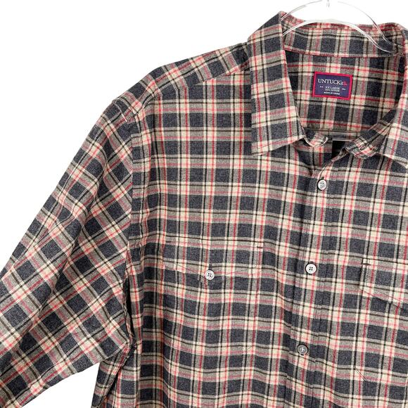 Untuckit Plaid Button Down Shirt XXL Grey Brown Red Flannel New - Picture 11 of 13